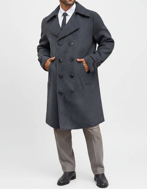 Men's Double-Breasted Mid-Length Woolen Trench Coat