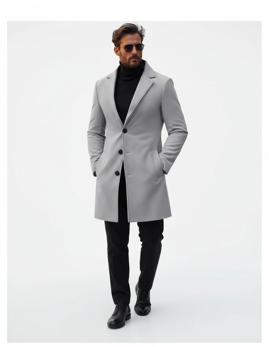 Men's Modern Slim Fit Mid-Length Wool Casual Trench Coat