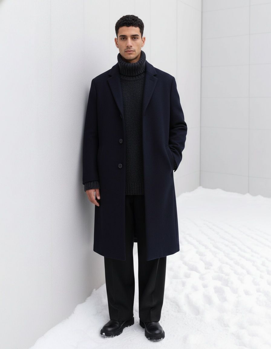 Men's Solid Woolen Longline Business Trench Coat