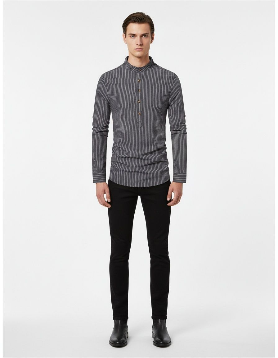 Camisa casual de manga larga con estampado floral para hombre