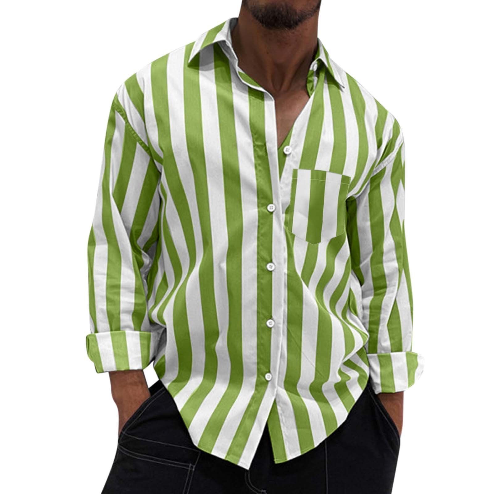 Camisa informal de rayas para hombre - Camisa holgada con solapa retro