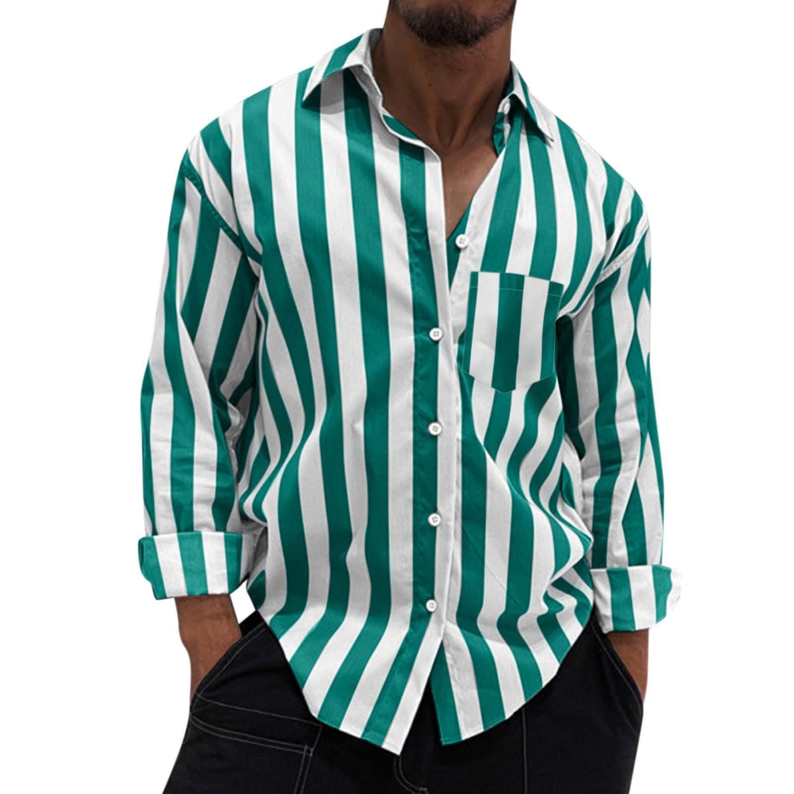 Camisa informal de rayas para hombre - Camisa holgada con solapa retro