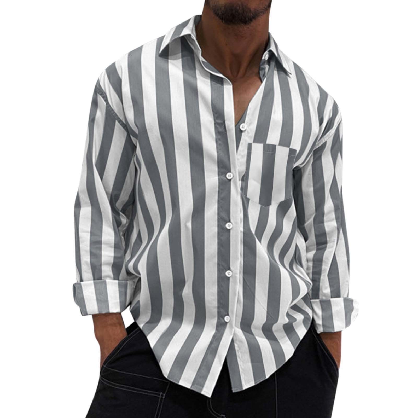 Camisa informal de rayas para hombre - Camisa holgada con solapa retro