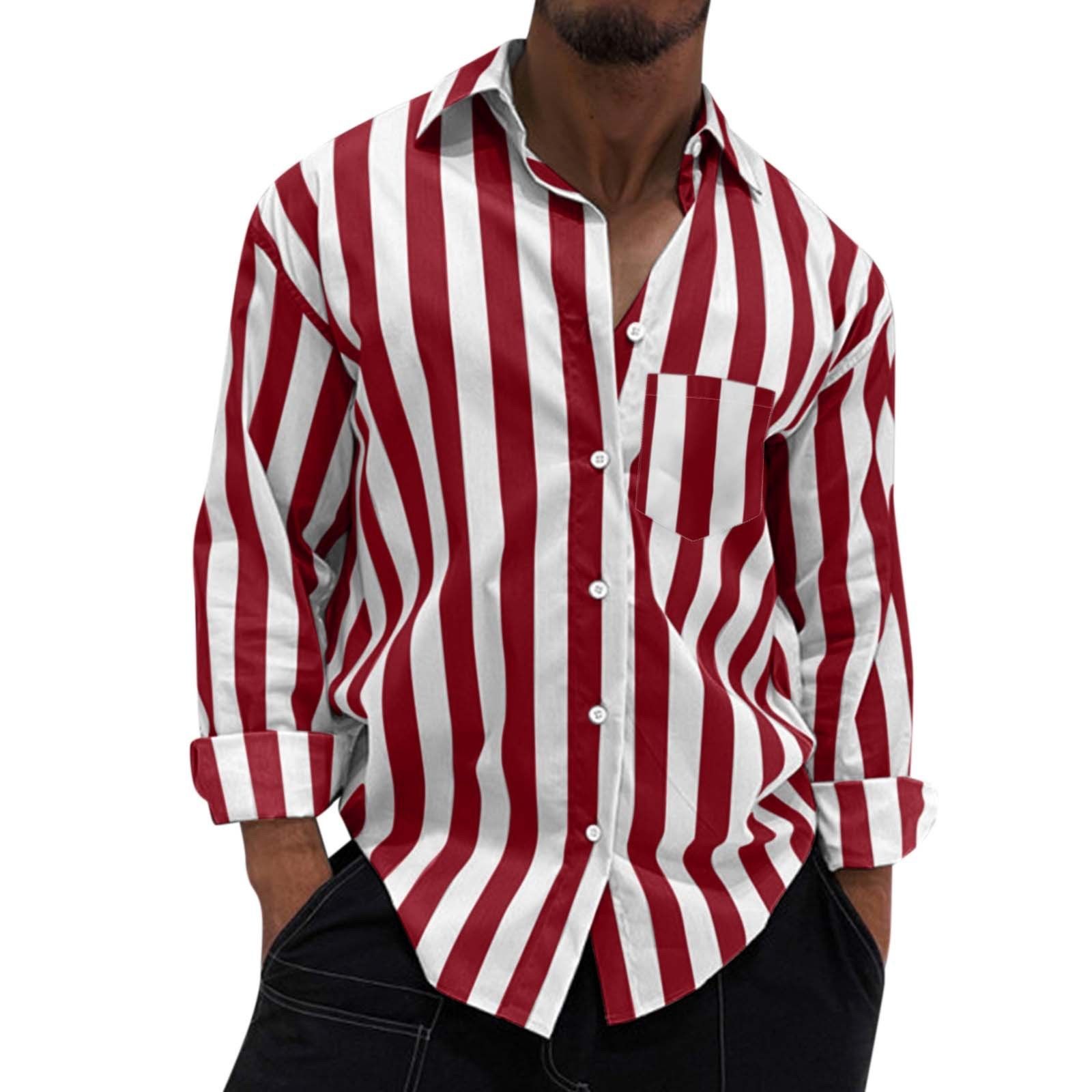 Camisa informal de rayas para hombre - Camisa holgada con solapa retro