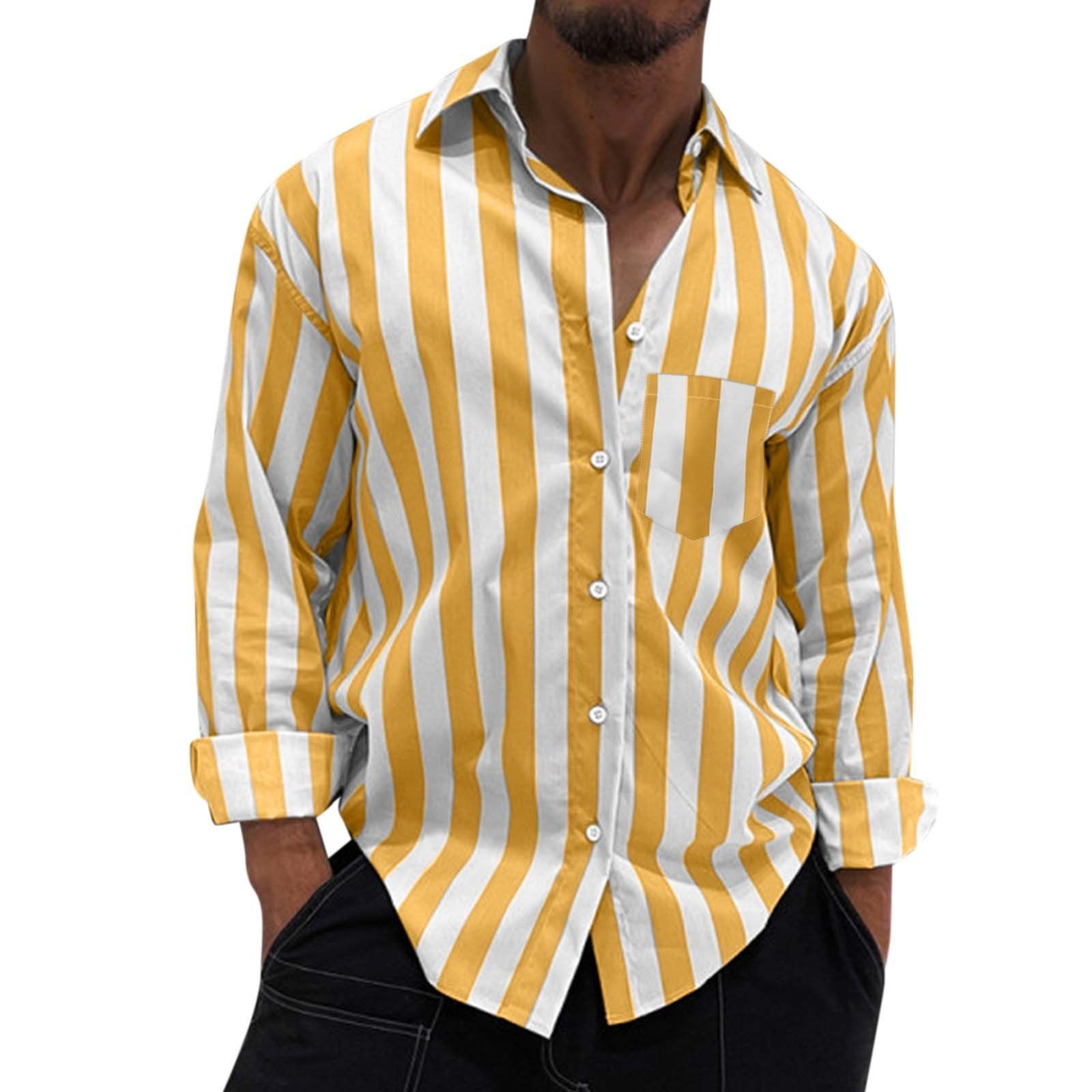 Camisa informal de rayas para hombre - Camisa holgada con solapa retro