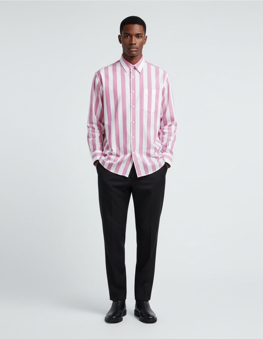 Camisa informal de rayas para hombre - Camisa holgada con solapa retro