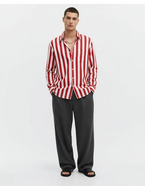 Cardigan da uomo casual a righe - Camicia retrò a risvolto dalla vestibilità ampia
