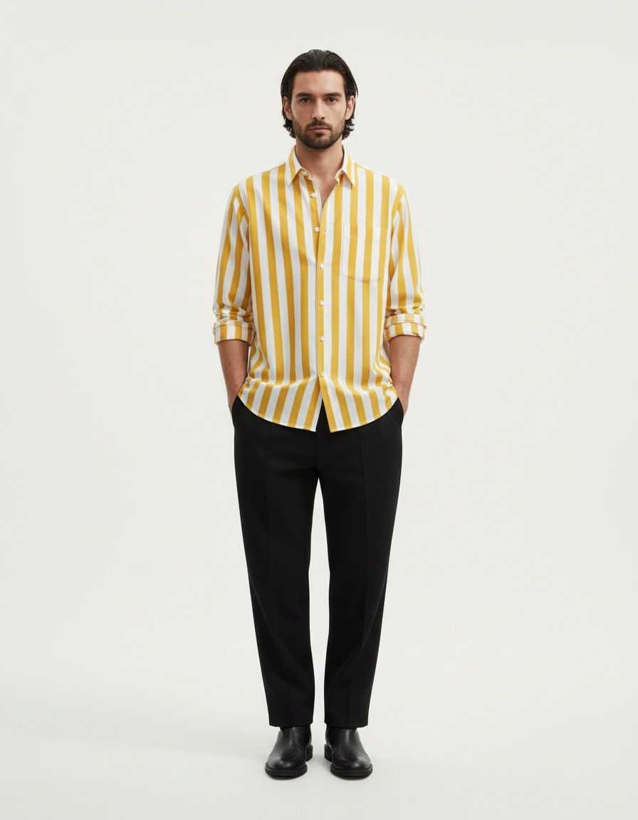 Camisa informal de rayas para hombre - Camisa holgada con solapa retro