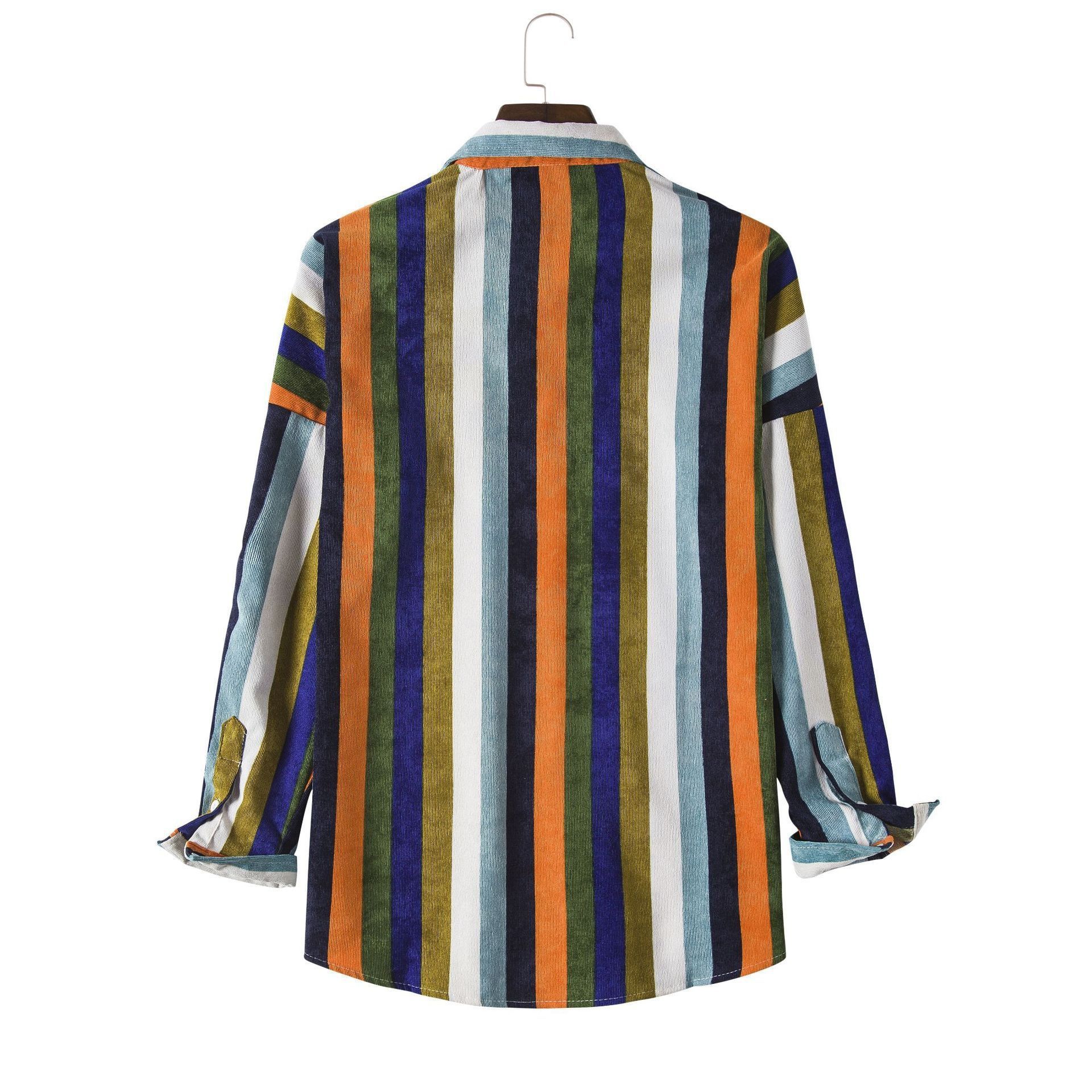 Men's Contrast Striped Corduroy Long Sleeve Shirt