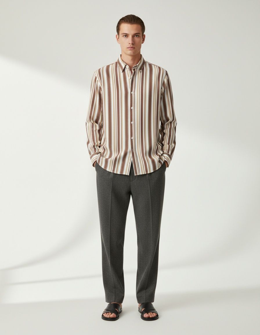 Men's Slim Fit Striped Turn-down Collar Long Sleeve  Shirt