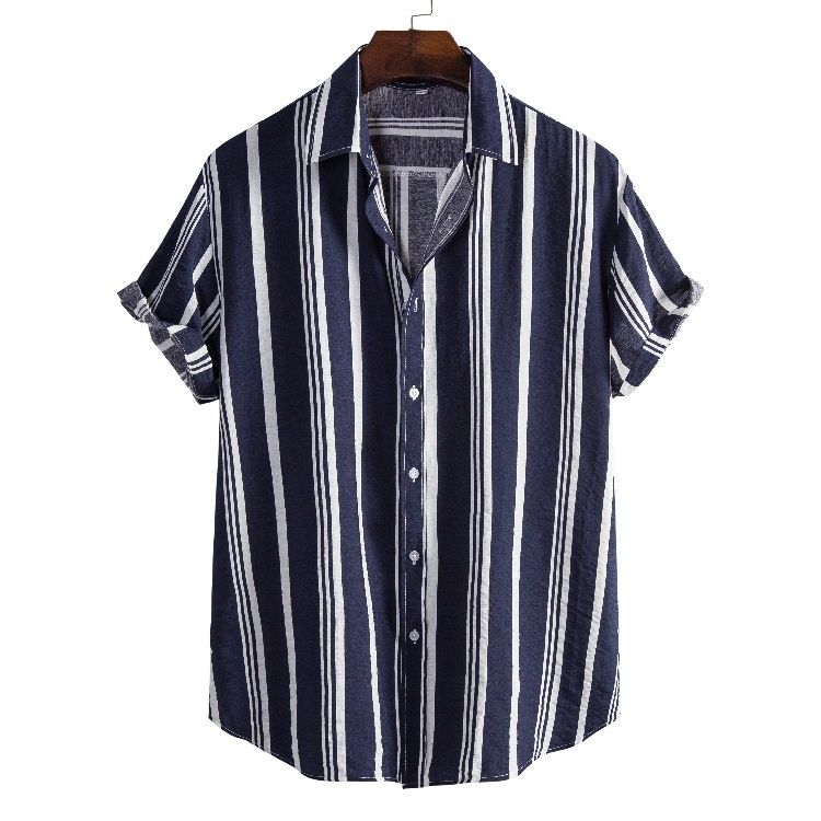 Men's Loose Fit Breathable Striped Short Sleeve Shirt