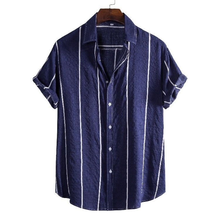 Men's Loose Fit Breathable Striped Short Sleeve Shirt