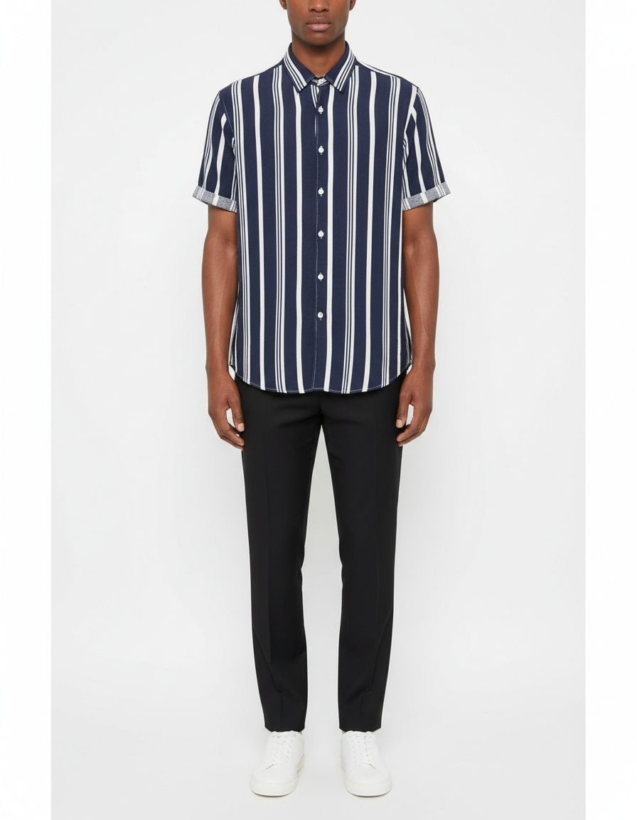 Men's Loose Fit Breathable Striped Short Sleeve Shirt