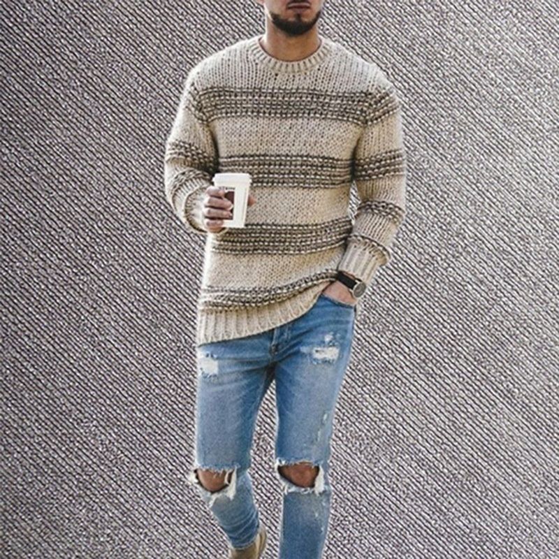 Men's Fashion Crewneck Striped Knitted Pullover