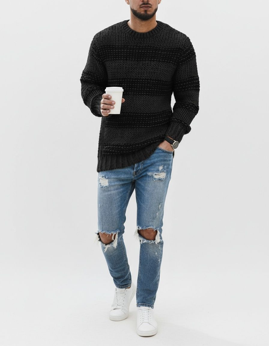 Men's Fashion Crewneck Striped Knitted Pullover