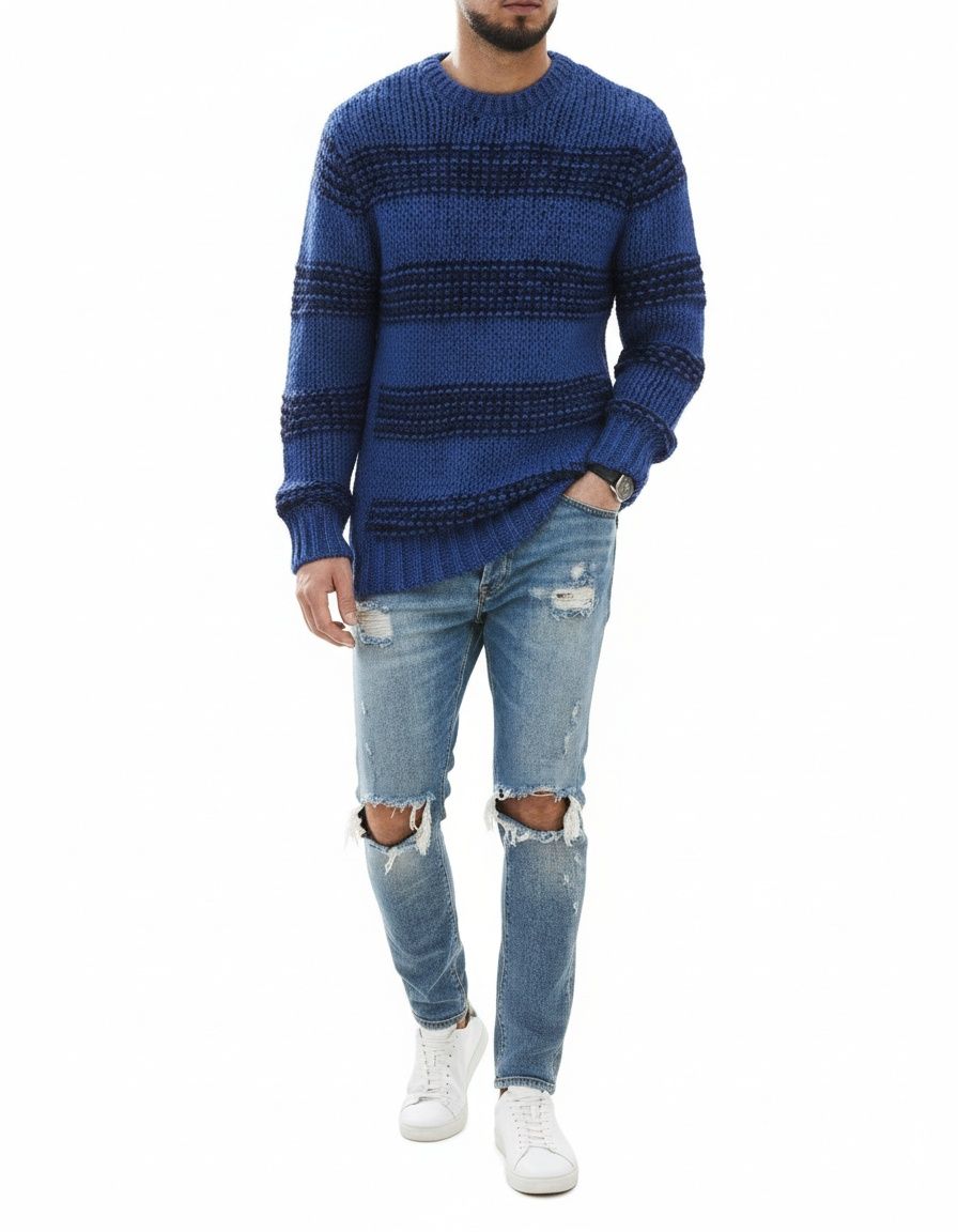 Men's Fashion Crewneck Striped Knitted Pullover