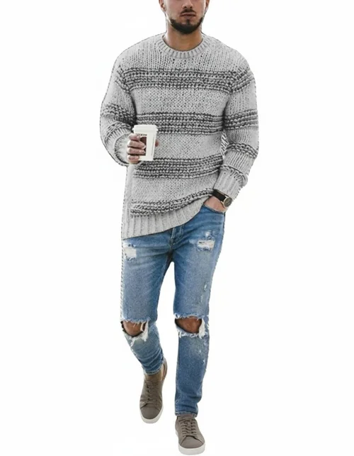Maglione a collo alto da uomo casual con trecce spesse