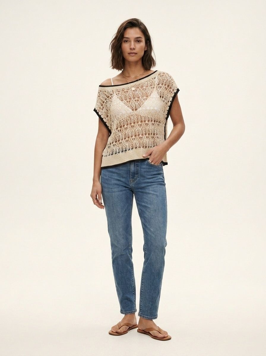 Chic Crochet Knit Off-Shoulder Top - Summer Beach Cover-Up
