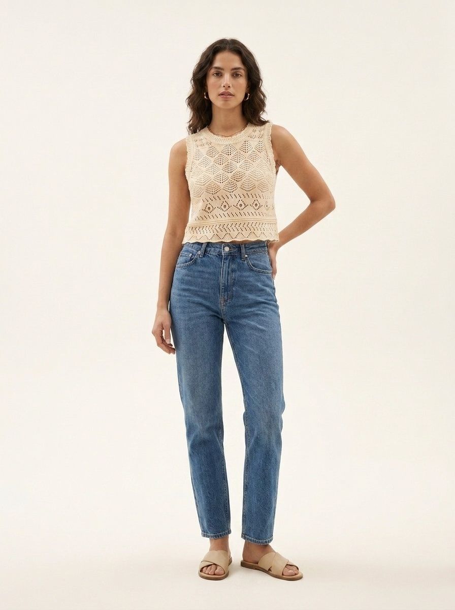 Women's Crochet Knit Sleeveless Crop Top - Boho Summer Tank
