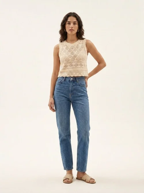 Women's Crochet Knit Sleeveless Crop Top - Boho Summer Tank