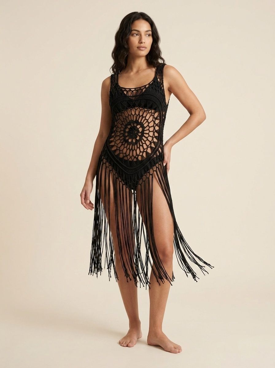 Crochet Fringe Beach Cover-Up Top - Boho Vest