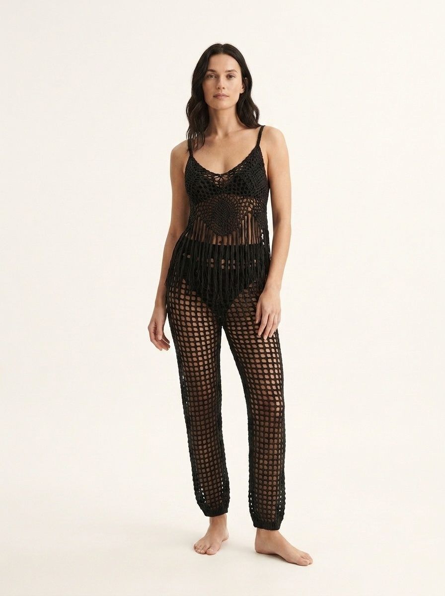 Crochet Knit Beach Cover Up Set - Top & Pants