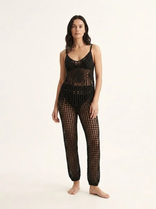 Crochet Knit Beach Cover Up Set - Top & Pants