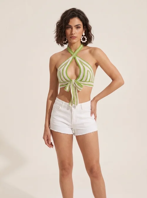 Striped Crochet Halter Crop Top - Beach & Summer Style