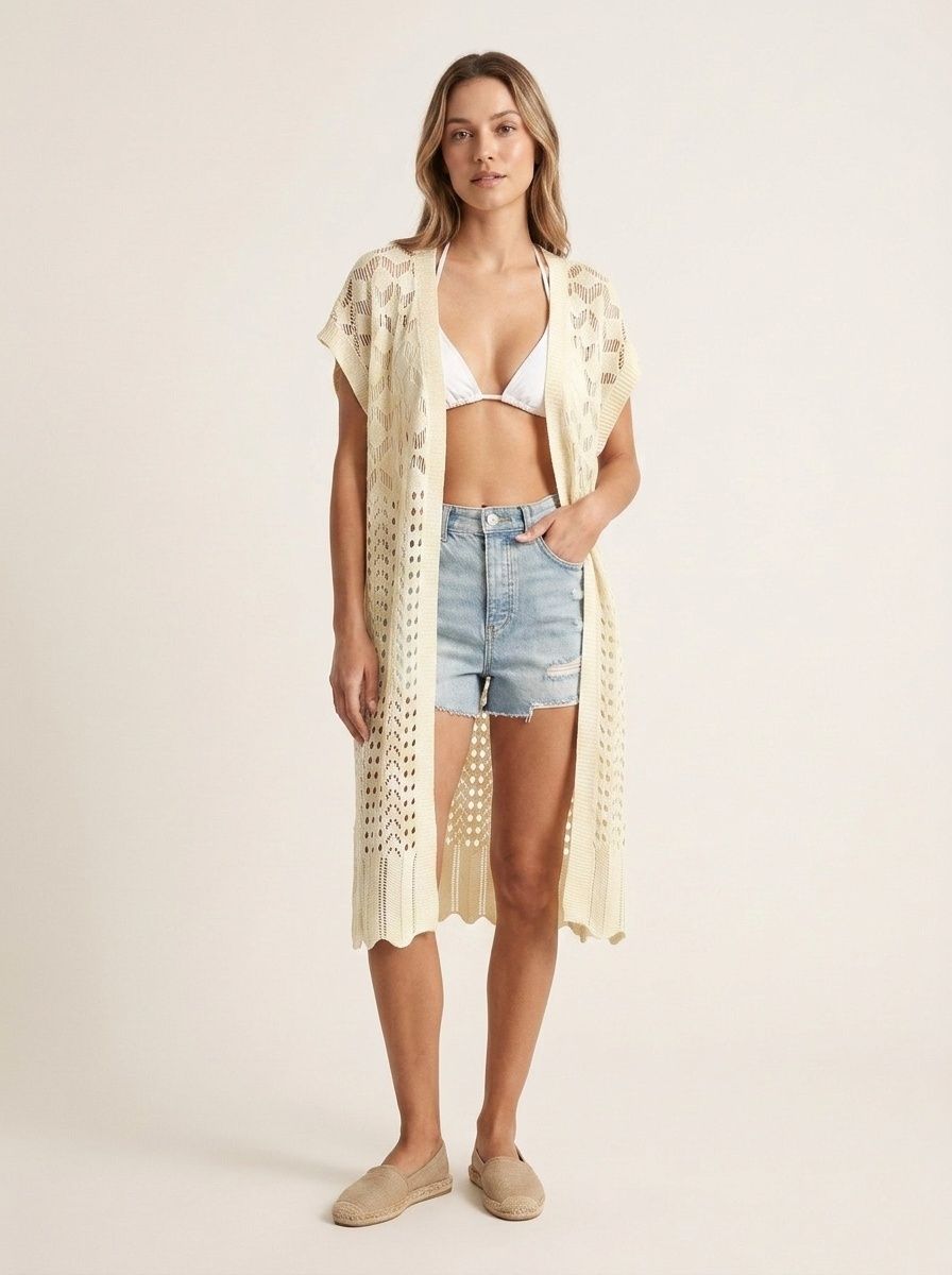 Women's Crochet Knit Beach Cover Up Cardigan Sleeveless