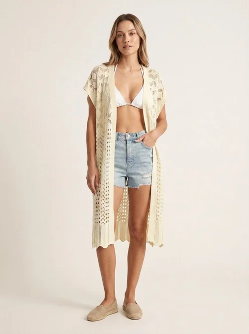 Women's Crochet Knit Beach Cover Up Cardigan Sleeveless