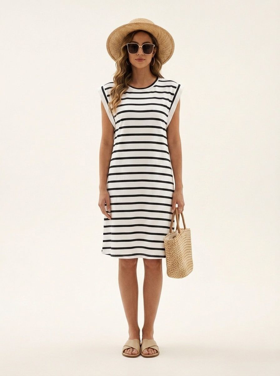 Women's Striped Sleeveless T-Shirt Dress Casual Summer Mini
