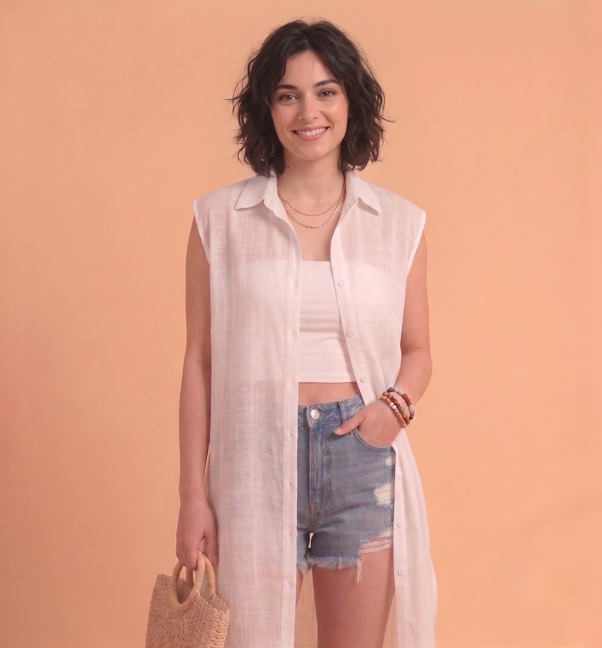 Women's White Sheer Button-Down Beach Cover Up Dress