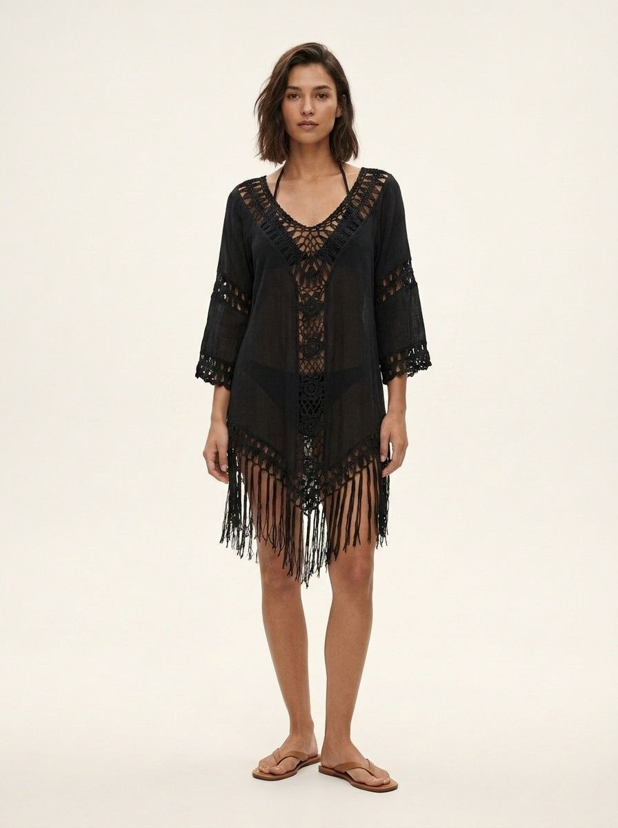 Women's Crochet Fringe Beach Cover Up Swimsuit Dress