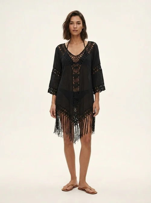 Women's Crochet Fringe Beach Cover Up Swimsuit Dress