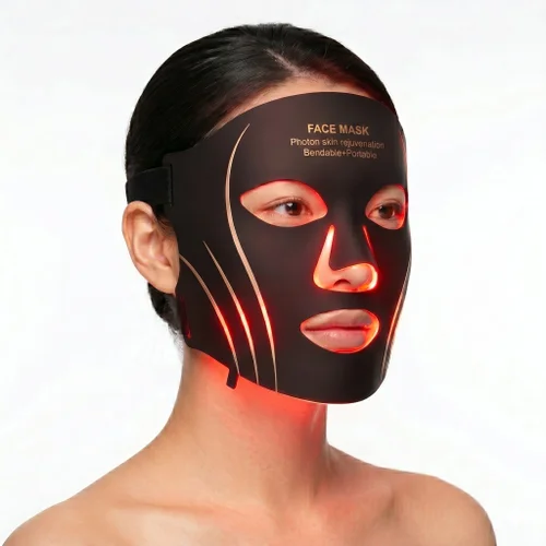 Mascarilla portátil LED de fotones para el rejuvenecimiento facial y del cuello.