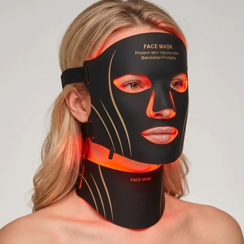 Set de mascarillas LED para rejuvenecimiento facial y de cuello con fotones.