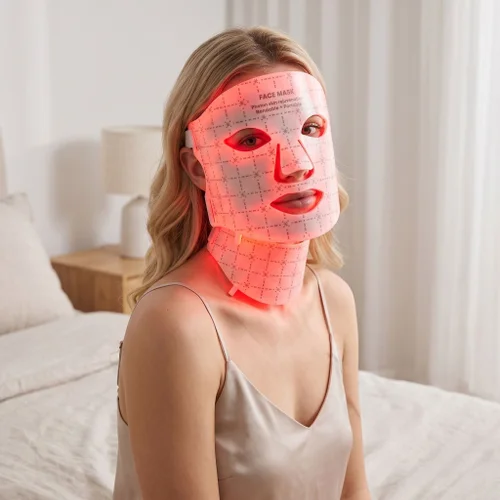 Set de mascarillas LED para rejuvenecimiento facial y de cuello con fotones - Flexible y portátil