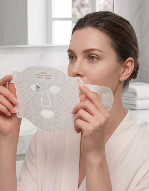 Mascarilla facial LED de rejuvenecimiento cutáneo con fotones: flexible y portátil.