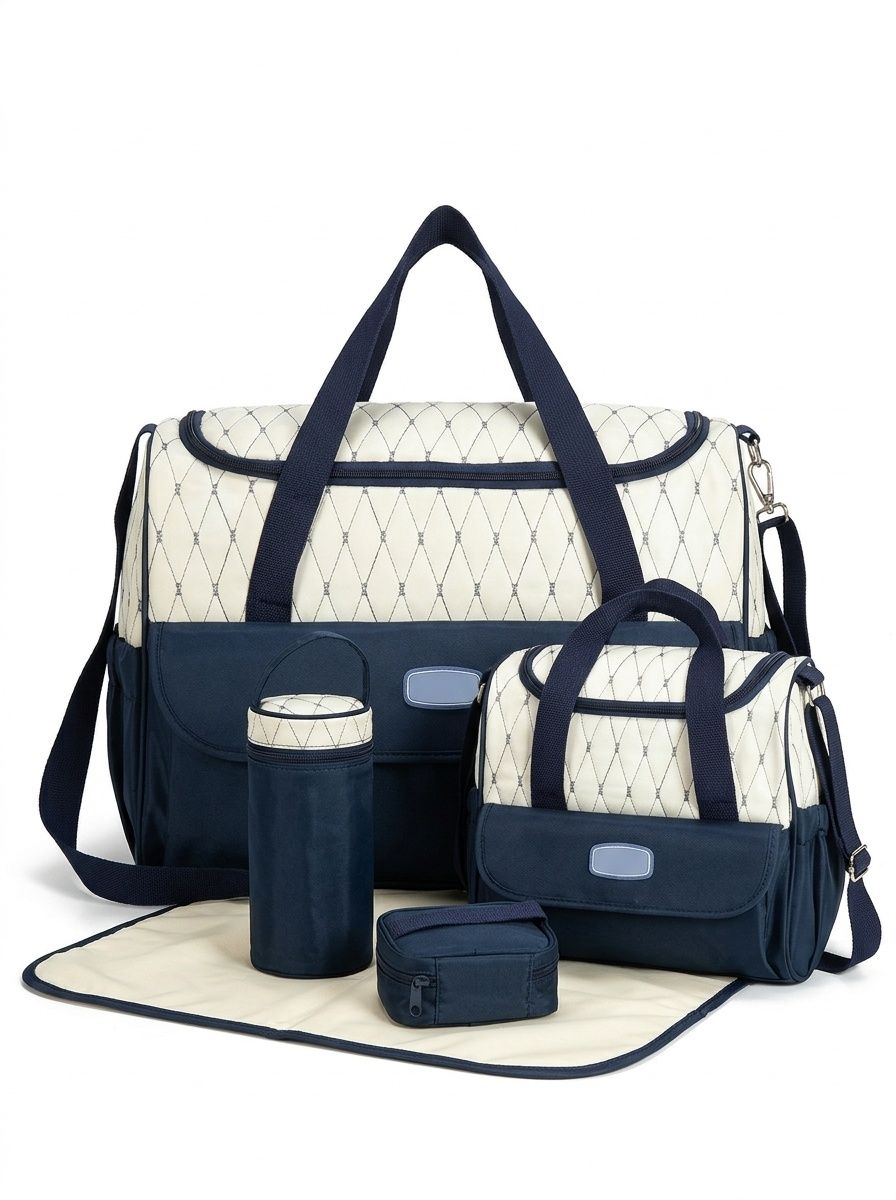 Set borsa fasciatoio 5 in 1, borsa a tracolla multifunzione per mamma con borsa grande, borsa piccola, porta biberon, marsupio e fasciatoio.