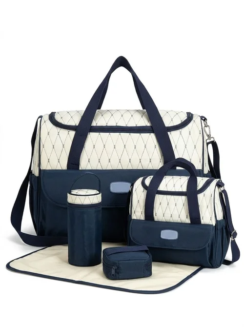 Set borsa fasciatoio 5 in 1, borsa a tracolla multifunzione per mamma con borsa grande, borsa piccola, porta biberon, marsupio e fasciatoio.