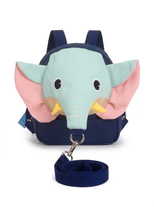 Zainetto di sicurezza per bambini con guinzaglio anti-smarrimento, mini zainetto a forma di elefante con imbracatura di sicurezza e cinghia pettorale per bambini e bambine.