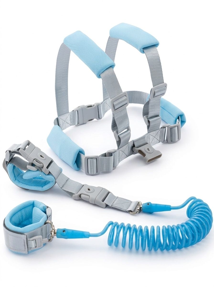 Imbracatura di sicurezza 2 in 1 per bambini con guinzaglio da polso anti-smarrimento, imbracatura traspirante per passeggiate con lucchetto e snodo girevole a 360°.