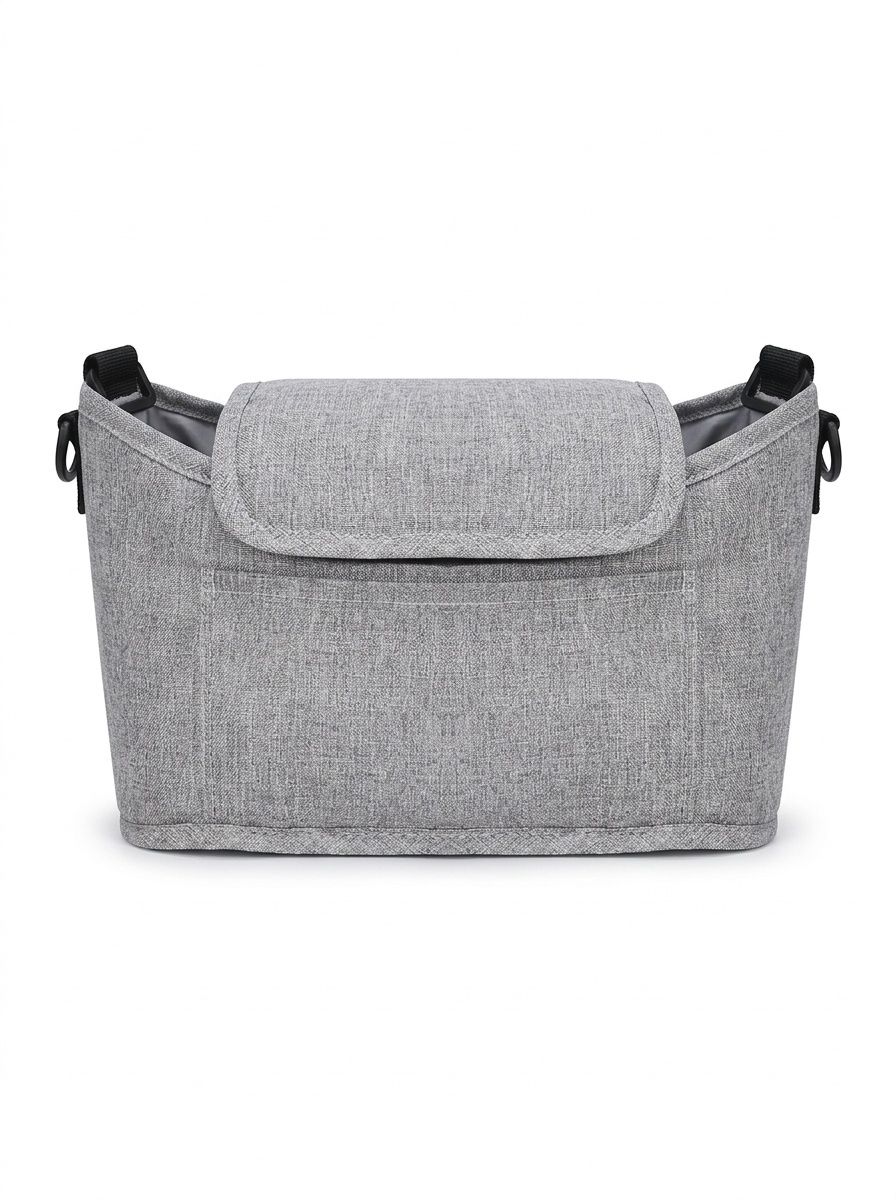 Borsa organizer universale per passeggino con tracolla, contenitore multi-tasca per pannolini con portabottiglie termici e tasca impermeabile per fazzoletti.