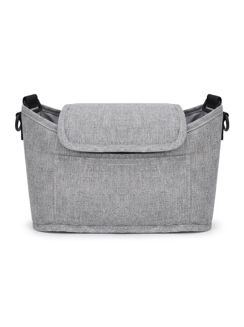 Borsa organizer universale per passeggino con tracolla, contenitore multi-tasca per pannolini con portabottiglie termici e tasca impermeabile per fazzoletti.