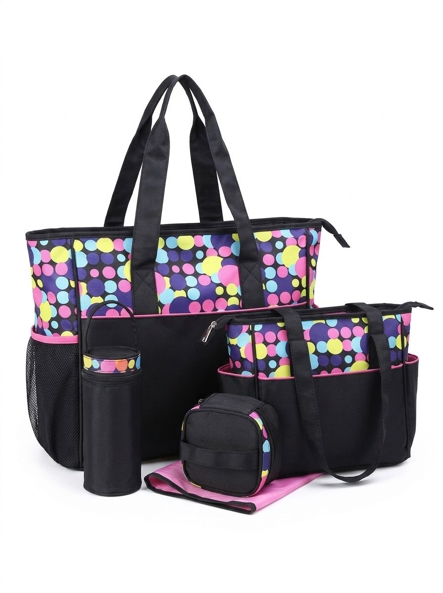 Set di 5 pezzi impermeabile per pannolini per neonati, borsa da viaggio capiente con fasciatoio, borsa termica per biberon e marsupio.