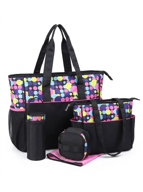 Set di 5 pezzi impermeabile per pannolini per neonati, borsa da viaggio capiente con fasciatoio, borsa termica per biberon e marsupio.