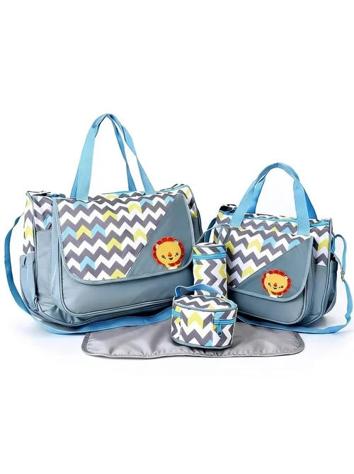 Set di 5 pezzi con borsa fasciatoio per neonati a tema animali dei cartoni animati, borsa premaman multi-tasche con fasciatoio, borsa per biberon e marsupio.