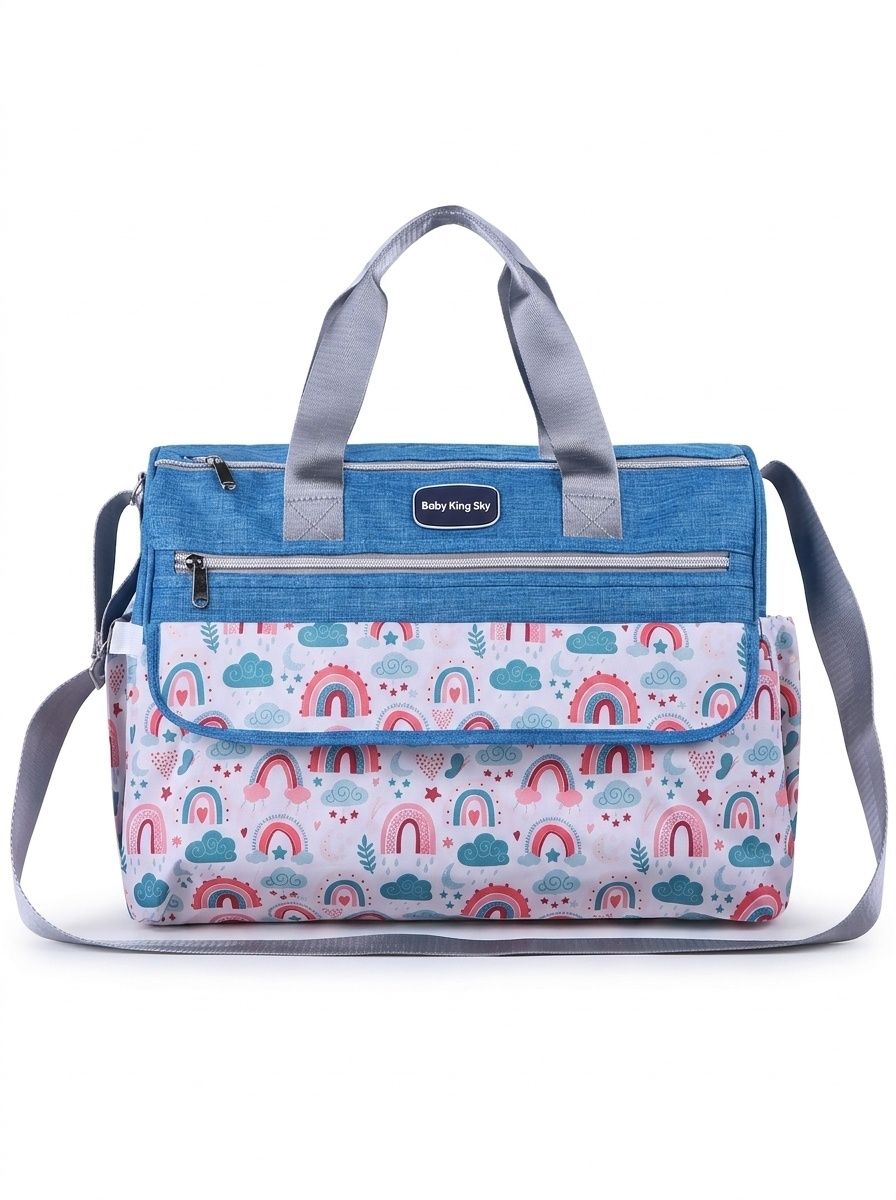 Set borsa fasciatoio per neonati con motivo arcobaleno, borsa da viaggio multifunzione con fasciatoio portatile, custodia scaldabiberon e pochette multiuso.