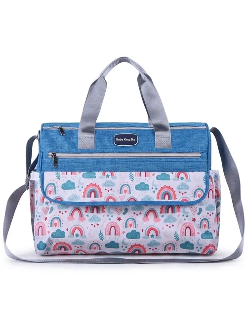 Set borsa fasciatoio per neonati con motivo arcobaleno, borsa da viaggio multifunzione con fasciatoio portatile, custodia scaldabiberon e pochette multiuso.