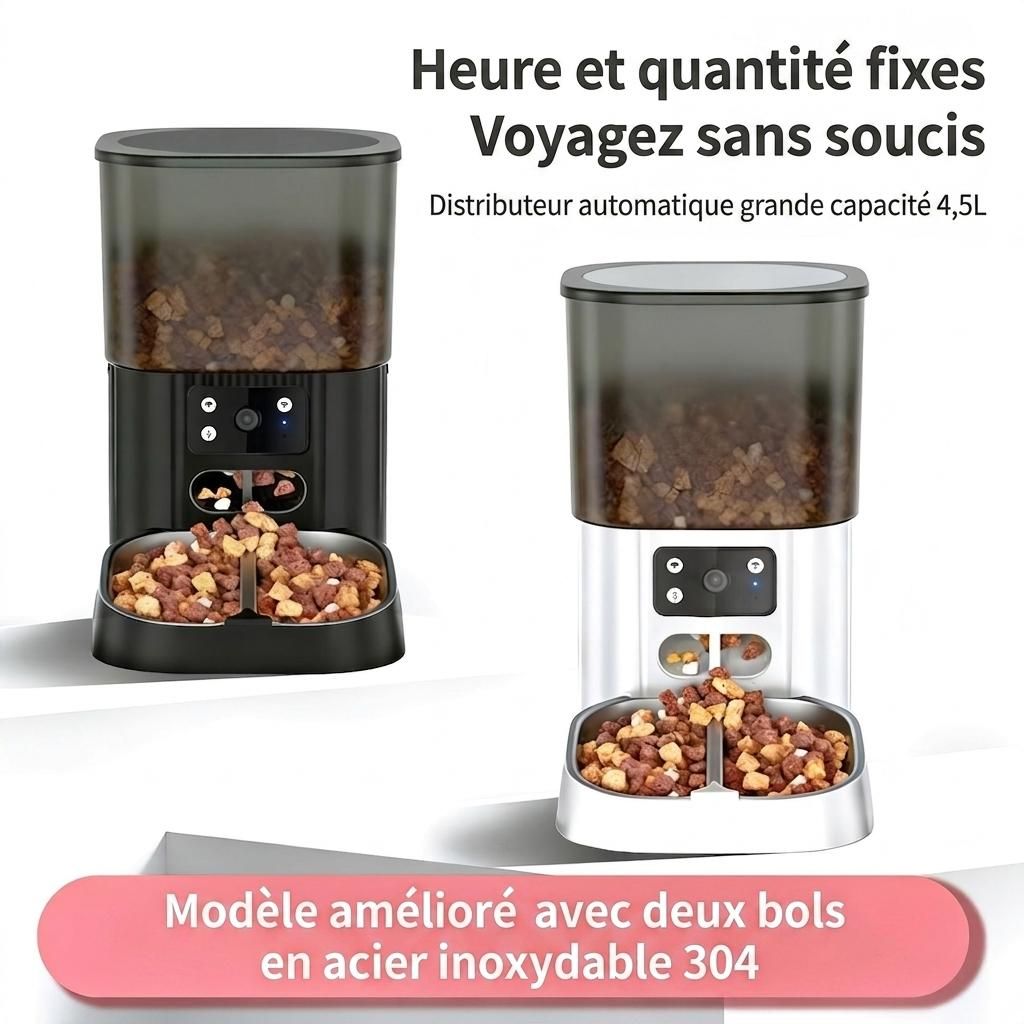Distributeur automatique de croquettes intelligent Wi-Fi pour chats et chiens - 4,5 L - Forme carrée